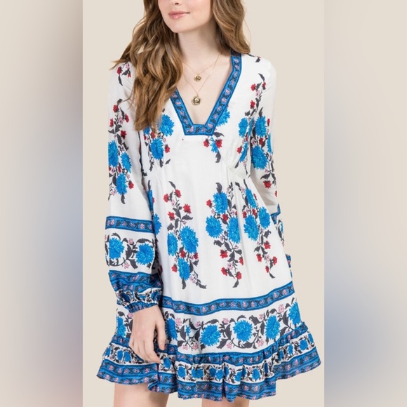 Francesca's Collections Dresses & Skirts - Francescas Loveriche Jasmine Floral Border Shift Dress V Neck Dress Size M